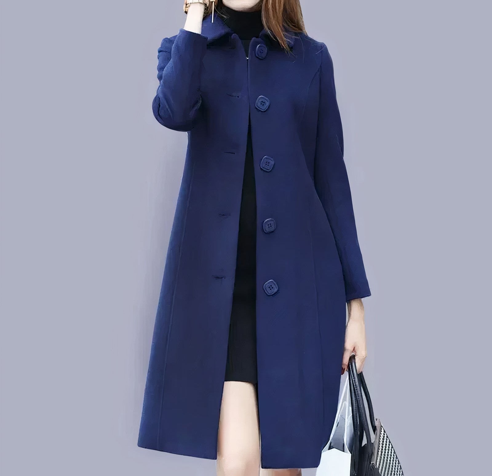 Manteau Long Élégant Boutonné Coupe Droite Chic