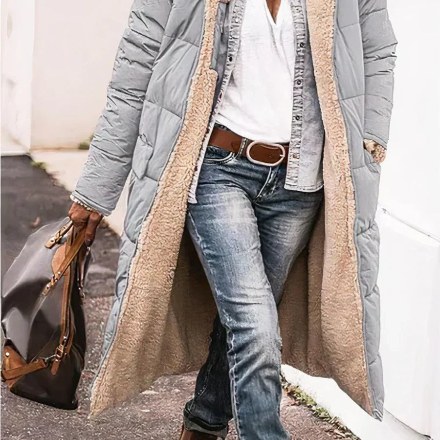 Manteau Long Réversible Capuche Doublure Chaude Hiver