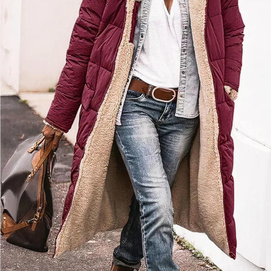 Manteau Long Réversible Capuche Doublure Chaude Hiver