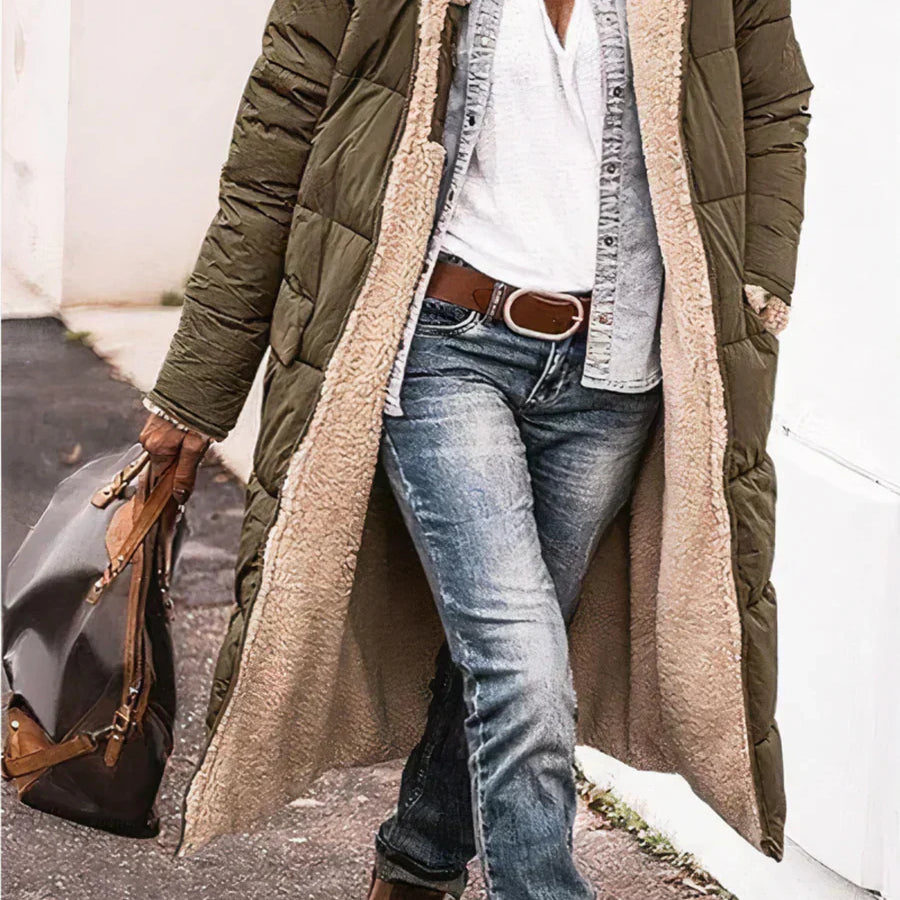Manteau Long Réversible Capuche Doublure Chaude Hiver