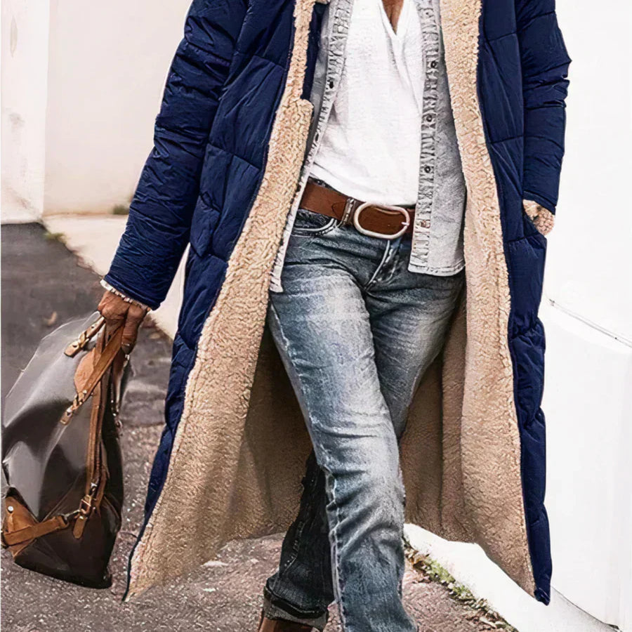 Manteau Long Réversible Capuche Doublure Chaude Hiver