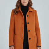 Manteau long en laine ajusté à col montant boutonné