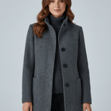 Manteau long en laine ajusté à col montant boutonné