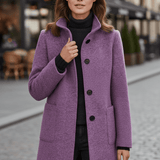 Manteau long en laine ajusté à col montant boutonné