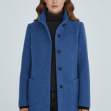 Manteau long en laine ajusté à col montant boutonné