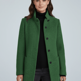 Manteau long en laine ajusté à col montant boutonné