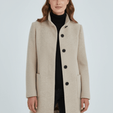 Manteau long en laine ajusté à col montant boutonné