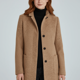 Manteau long en laine ajusté à col montant boutonné