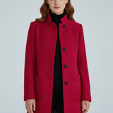 Manteau long en laine ajusté à col montant boutonné