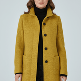 Manteau long en laine ajusté à col montant boutonné
