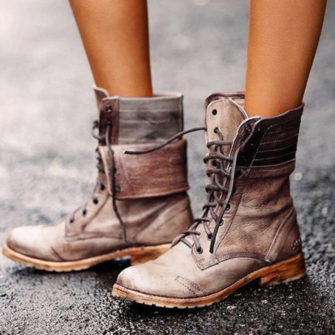 Bottes Vintage Lacets Fermeture Zip Semelle Robuste Style Urbain