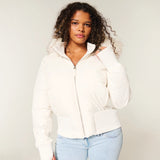 Veste Femme Courte Hiver à Capuche Fourrure