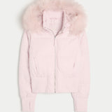 Veste Femme Courte Hiver à Capuche Fourrure