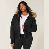 Veste Femme Courte Hiver à Capuche Fourrure