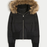 Veste Femme Courte Hiver à Capuche Fourrure