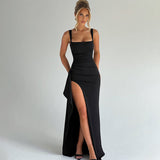 Robe Longue Femme à Fente et Bretelles Fines