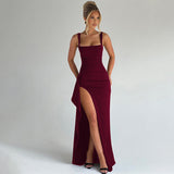 Robe Longue Femme à Fente et Bretelles Fines