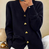 Blød Strik Cardigan Med Guldknapper Elegant Stil