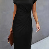 Robe Midi Ajustée Manches Courtes Élégance Intemporelle