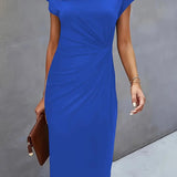 Robe Midi Femme Froncée à Col Rond