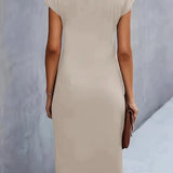 Robe Midi Femme Froncée à Col Rond