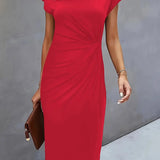 Robe Midi Femme Froncée à Col Rond