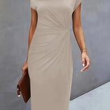 Robe Midi Femme Froncée à Col Rond