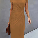 Robe Midi Femme Froncée à Col Rond