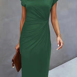 Robe Midi Femme Froncée à Col Rond