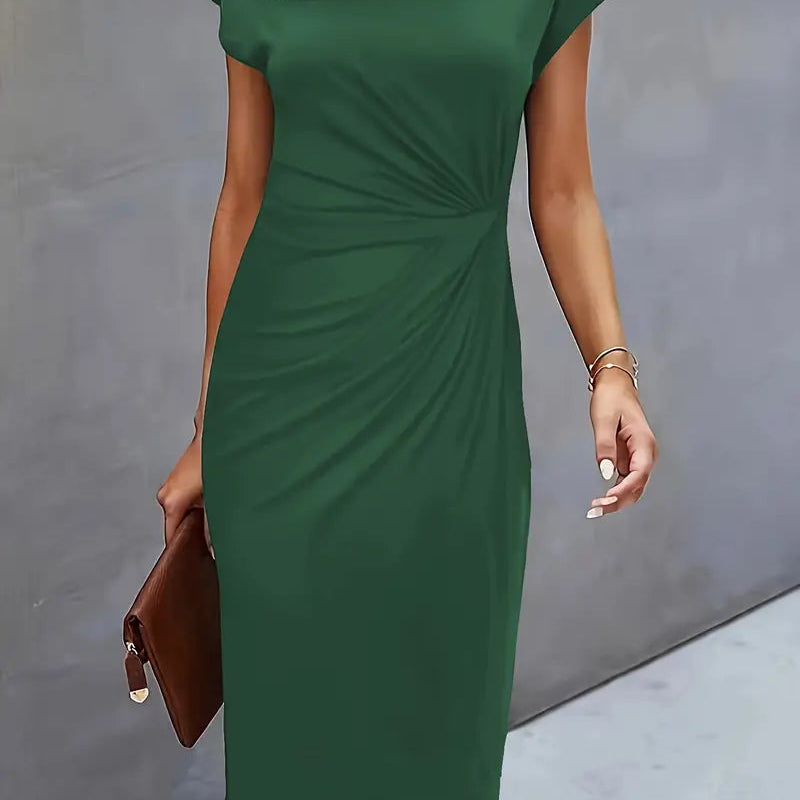 Robe Midi Femme Froncée à Col Rond