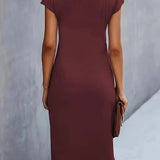 Robe Midi Femme Froncée à Col Rond