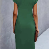 Robe Midi Femme Froncée à Col Rond