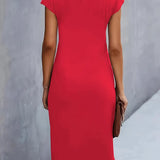 Robe Midi Femme Froncée à Col Rond