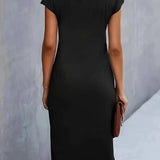 Robe Midi Ajustée Manches Courtes Élégance Intemporelle