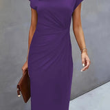 Robe Midi Femme Froncée à Col Rond