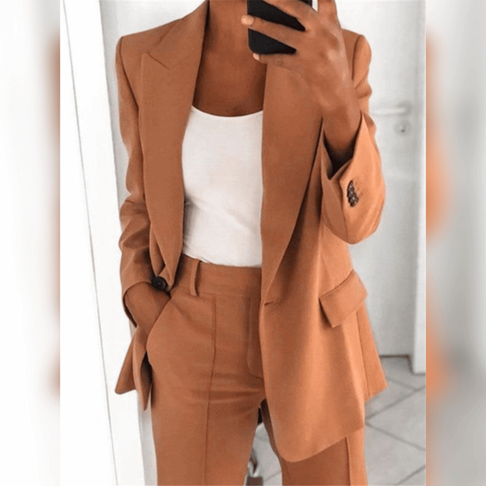 Ensemble Tailleur Femme Blazer Ajusté Pantalon Chic