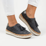 Chaussures femme à enfiler en maille, semelle rembourrée