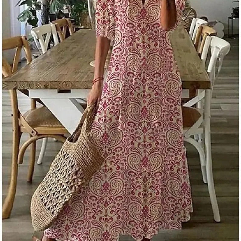 Robe Longue Fleurie à Col V