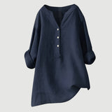 Blouse Unie à Col V Boutonné