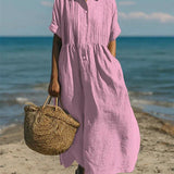 Robe Chemise Midi à Taille Froncée