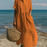 Robe Chemise Midi à Taille Froncée