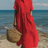 Robe Chemise Midi à Taille Froncée
