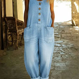 Salopette Longue en Denim à Poches