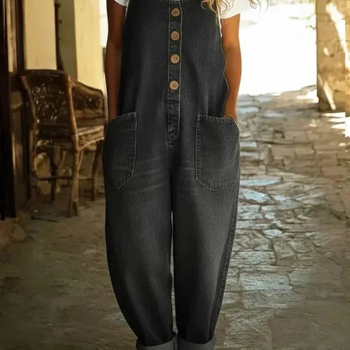 Salopette Longue en Denim à Poches