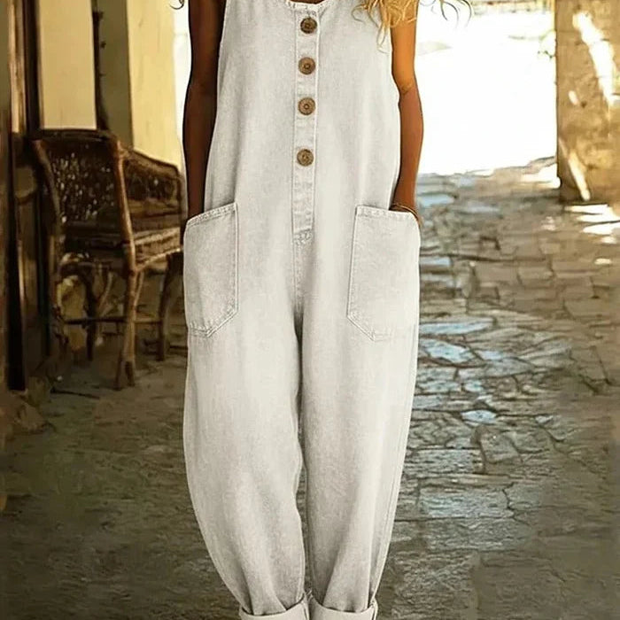 Salopette Longue en Denim à Poches