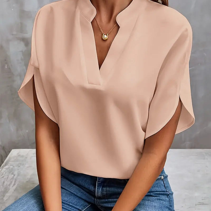 Blouse Unie à Col V Drapé