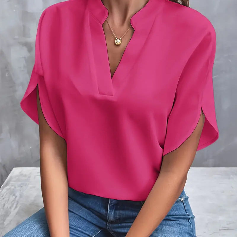 Blouse Unie à Col V Drapé