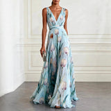 Robe Longue Fleurie à Col V