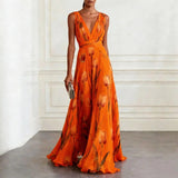 Robe Longue Fleurie à Col V