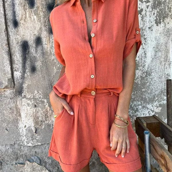 Ensemble Chemise Short Fluide Boutonné Confort Été